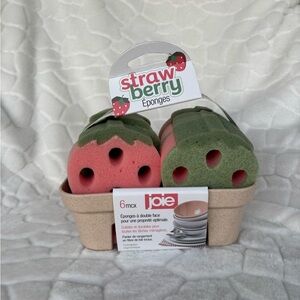 Joie Basket & 6Pc Strawberry Dual-sided Sponges